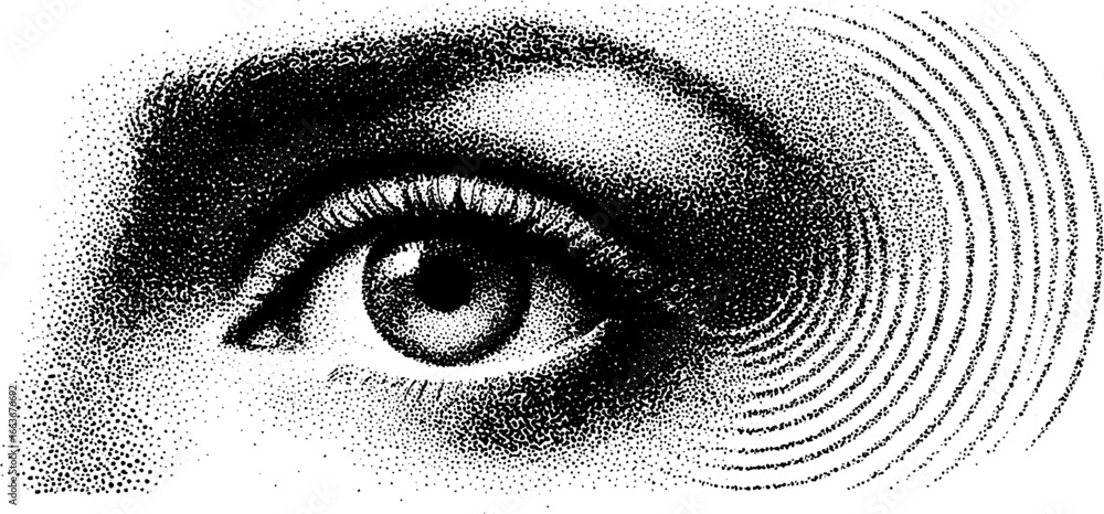 Poster mesmerizing concentric circles dotwork eye design for artistic projects