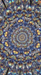 Intricate kaleidoscopic pattern with vibrant colors and geometric symmetry, creating a mesmerizing abstract design