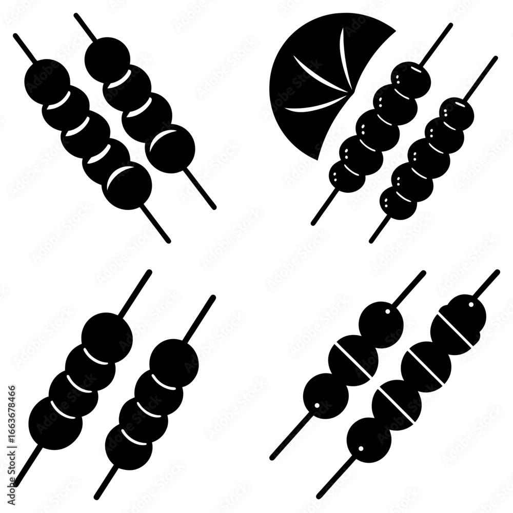 Poster illustration featuring multiple skewers with round dumplings and an umbrella shape element design
