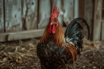 Rooster farm barn proud pose rural agriculture