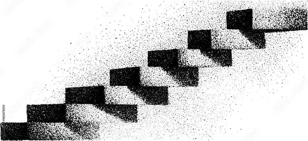 Poster abstract stipple art of offset staircase with vintage dotwork effect for design projects