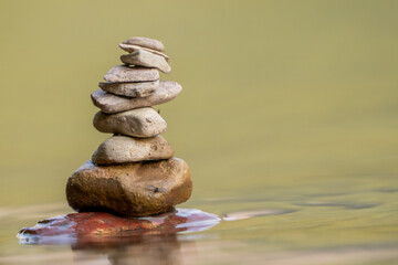 Insects Land On Small Cairn In Lake