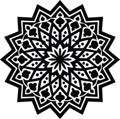 Intricate floral mandala design featuring geometric patterns, symmetrical shapes, and decorative elements for artistic and spiritual applications