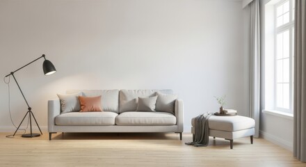 Modern Living Room With Sofa Ottoman And Lamp