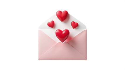 Romantic Pink Envelope with Red 3D Hearts; Valentine's Day; Love Message Concept