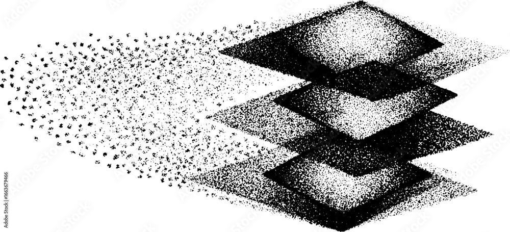 Poster abstract stippling dotwork of rotating square with halftone effect for artistic design