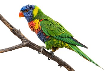 Fototapeta premium A lorikeet perched on a branch against white sky