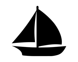 Simple black silhouette of a sailboat on a white background illustration