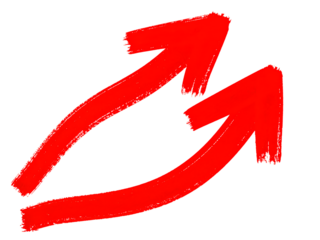 Pair of Curved Red Paint Stroke Arrows, Hand-Drawn Style, Transparent Background