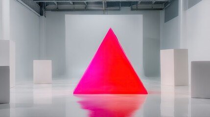 Bold Magenta Triangle in a Minimalist White Studio