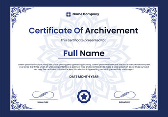 Elegant Blue Certificate of Archivement with Ornamental Pattern