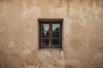 Rustic window, stucco wall, nature reflection, outdoor, design