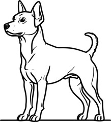 Line art of dog standing on two legs for training, bold black outline, simple cartoon-like minimal style 1