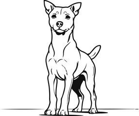 Line art of dog standing on two legs for training, bold black outline, simple cartoon-like minimal style 2