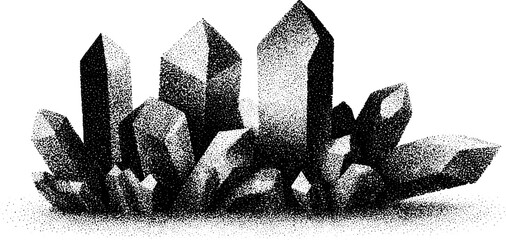 Surreal stippling artwork of melting geometric crystal structures