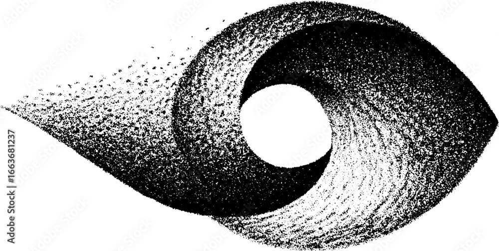 Poster stippling dotwork art of tangled loop with halftone gradation effect - design for print and poster