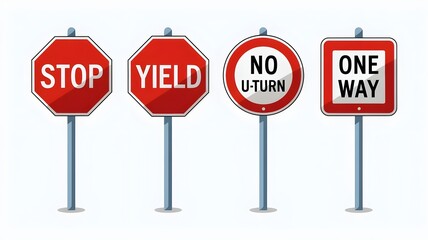Urban Traffic Signs Set: Stop, Yield, No U‑Turn, One Way &ndash; Clean Vector Icons