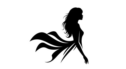 Elegant Woman in Flowing Dress Black Silhouette Illustration a striking image featuring a woman s profile in a bold silhouette