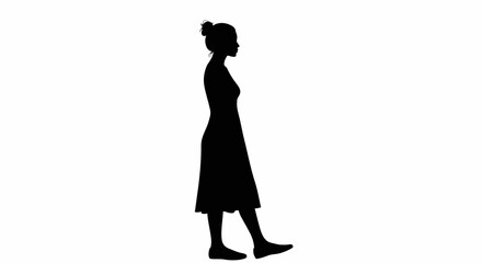 Elegant Woman in Dress Walking Silhouette Illustration a striking silhouette style image against a clean white background
