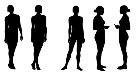 Female Figure Silhouettes in Various Poses on White Background Featuring a Clean Silhouette Style silhouette