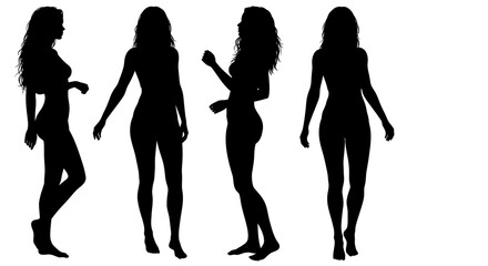 Three Female Figures in Different Poses Full Body View Presented in a Striking Silhouette Style against a White Background silhouette