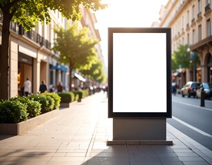 Blank Outdoor Billboard in Urban Setting, Sunny Day, City Street.