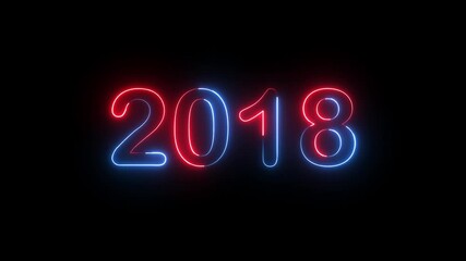 New year 2018 text icon animation glowing neon red and blue color number anniversary template banner sign signboard holiday code digit rectangle box font letter word on black background - Powered by Adobe