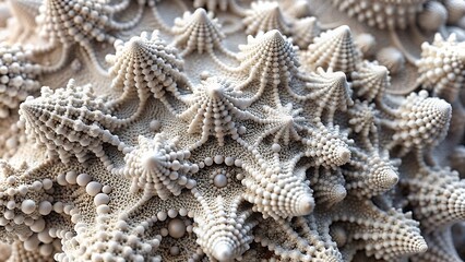 Intricate white fractal pattern with complex geometric details and organic structure, abstract mathematical design
