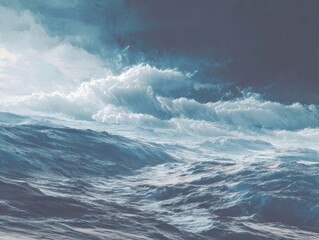 Fototapeta premium Serene Ocean Waves Under Dramatic Cloudy Sky
