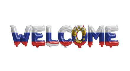 Russia Welcome Typography With National Flag Design On Isolated Transparent Background