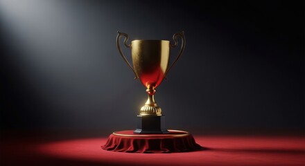 Golden Trophy on Pedestal with Dramatic Lighting
