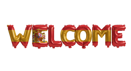 Welcome Balloon Letters with Spain Flag on Isolated Transparent Background