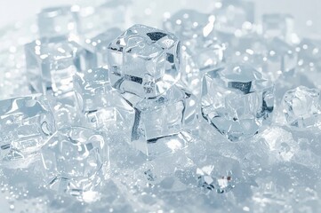 Sparkling ice cubes on white background, refreshing drink concept