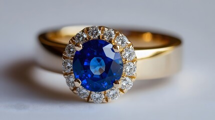Stunning Blue Sapphire Diamond Ring in Gold Setting