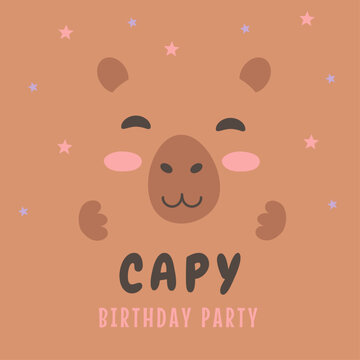 Minimalist birthday card design with capybara and stars