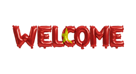 Welcome balloon text with Vietnamese national flag on isolated transparent background