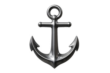  glossy ship anchor in metallic grey, isolated on transparent background, crisp PNG nautical symbol