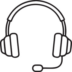 Black and White Outline of a Headset with Microphone Icon