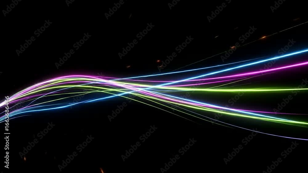 Poster vibrant, luminous lines dance across a dark background, creating an energetic and dynamic visual eff