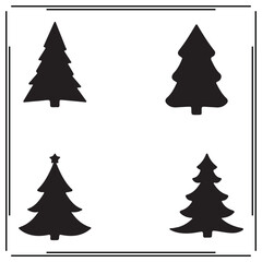 Fototapeta premium Set of Christmas Tree Silhouettes, Pine Trees with Star and Simple Tree Shapes, Black Icons on White Background, Holiday and Christmas Symbols