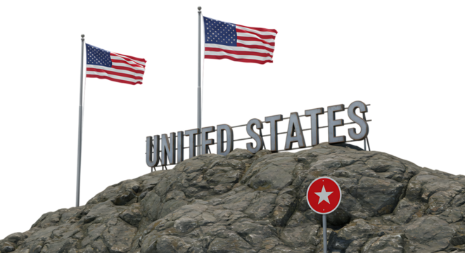 USA National Flag with Monument Style United States Text on Isolated Transparent Background