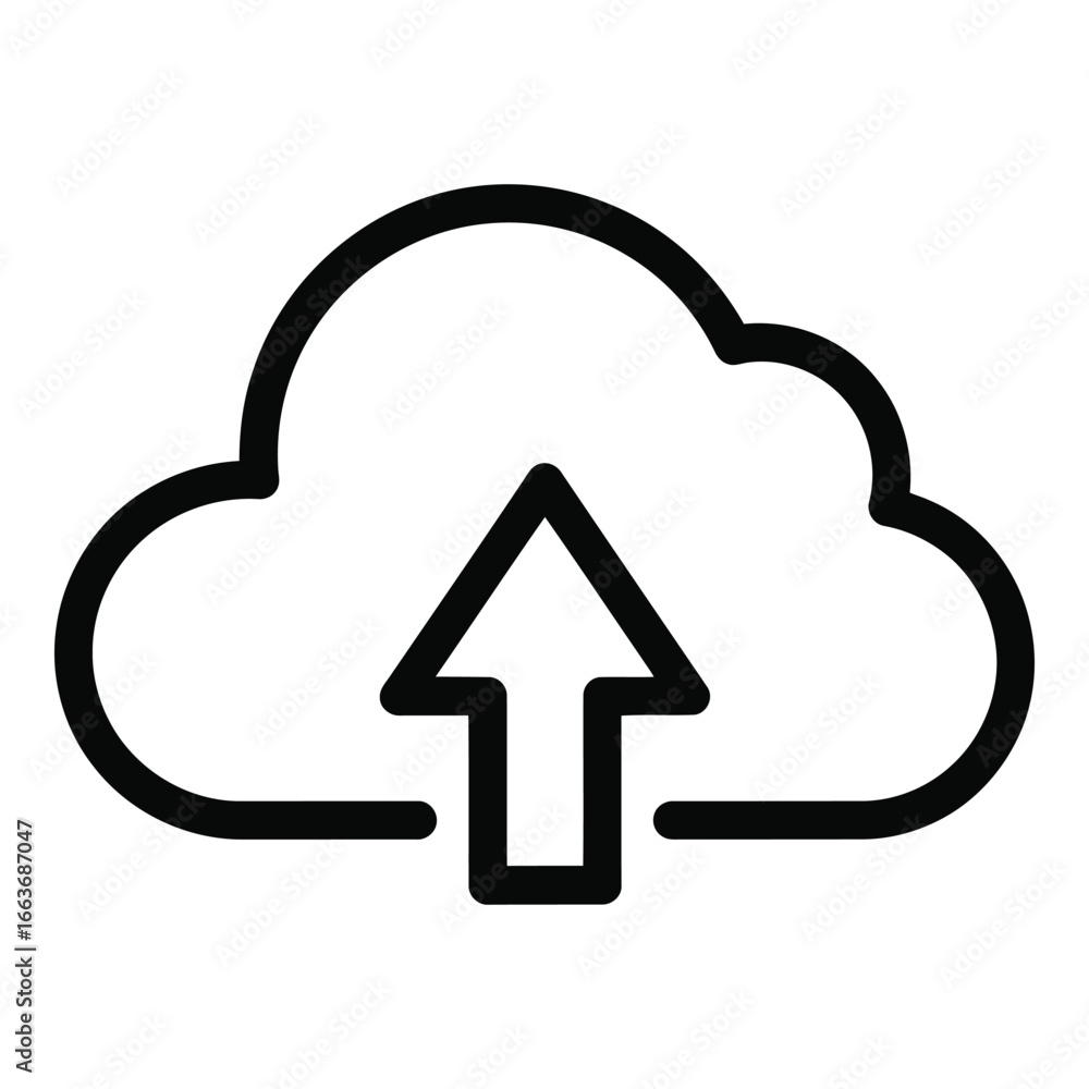 Poster icon of a cloud with an upward arrow indicating upload