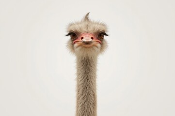 Studio shot of sassy ostrich portrait, neutral background, funny animal, graphic design