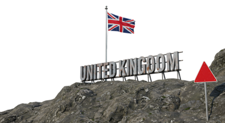 United Kingdom National Flag with Monument Style Text on Isolated Transparent Background