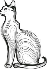 Minimal line art of a cat sitting gracefully, single continuous line, black and white vector, abstract modern style 2