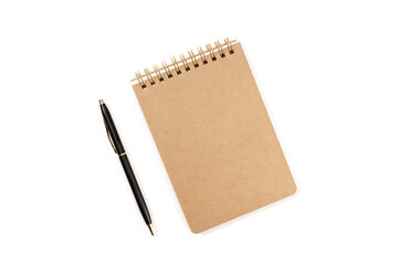 Spiral notepad and pen Isolated on white background. Template mock up