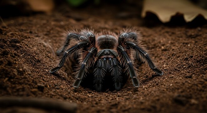 Vigilant PinkHaired Tarantula Emerges from its Earthen Burrow.