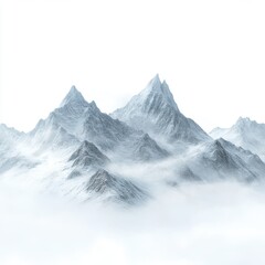 Obraz premium Majestic snowcapped mountain peaks shrouded in mist, evoking a sense of cold, isolated wilderness and adventure