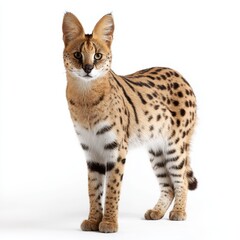 Obraz premium A stunning portrait of a Serval, captured in a studio setting. The Serval's distinctive spotted coat and alert gaze create a captivating image