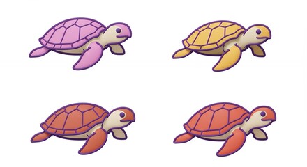 Four colorful cartoon turtle illustrations